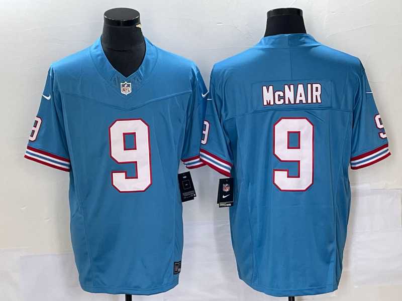 Mens Tennessee Titans #9 Steve McNair Blue 2023 FUSE Vapor Limited Throwback Stitched Jersey